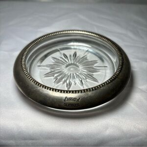 Vintage Leonard SilverPlate, Beaded Rim Glass Coaster, Ashtray Starburst